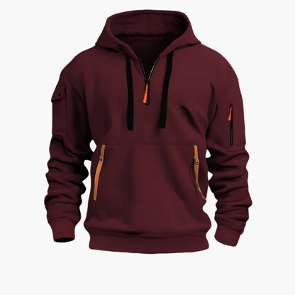 Men's Tactical Zip Hoodie – Urban Casual Sweatshirt with Multiple Pockets and Adjustable Hood
