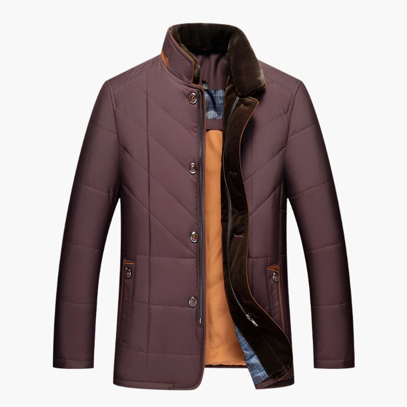 Men's Modern Quilted Jacket with Removable Faux Fur Collar – Business and Casual Outerwear