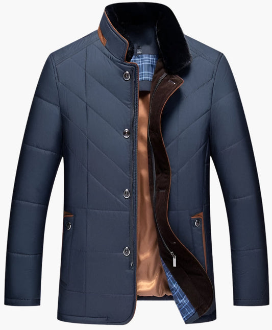 Men's Modern Quilted Jacket with Removable Faux Fur Collar – Business and Casual Outerwear