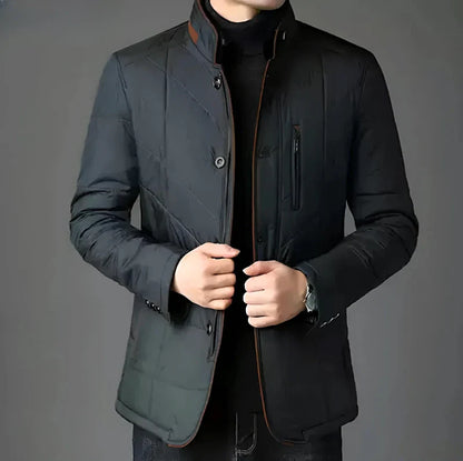 Men's Modern Quilted Jacket with Removable Faux Fur Collar – Business and Casual Outerwear