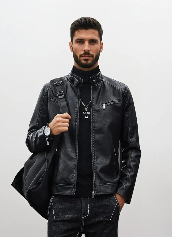 Men's Classic Biker Jacket – Modern Slim Fit Moto Style for Casual & Night Out