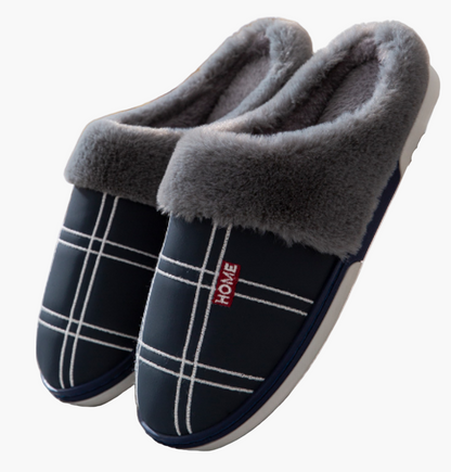 Men's Cozy Slip-On House Slippers with Non-Slip Sole and Plaid Design for Indoor Comfort