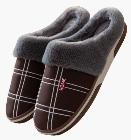 Men's Cozy Slip-On House Slippers with Non-Slip Sole and Plaid Design for Indoor Comfort