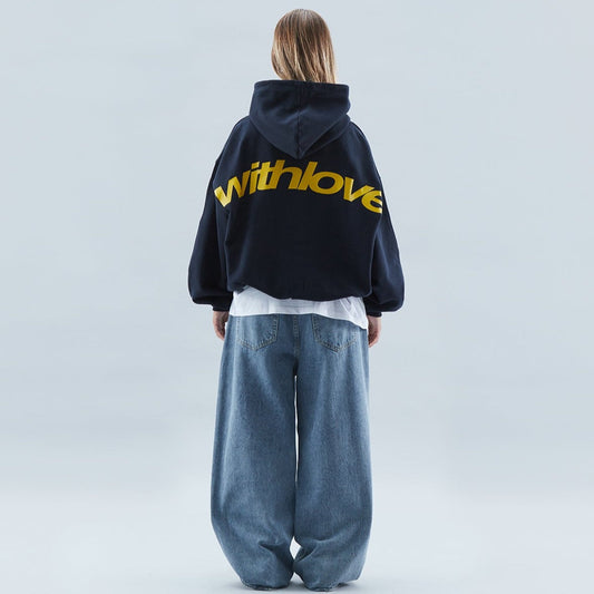 Women's Oversized Hoodie with Hood and Back 'withlove' Print – Urban Streetwear Style