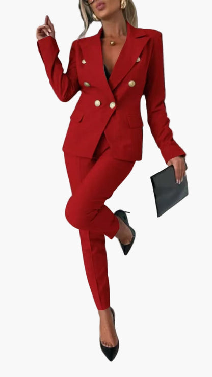 Women's Double-Breasted Business Suit Set – Modern Slim Fit Blazer & Pants for Office and Events