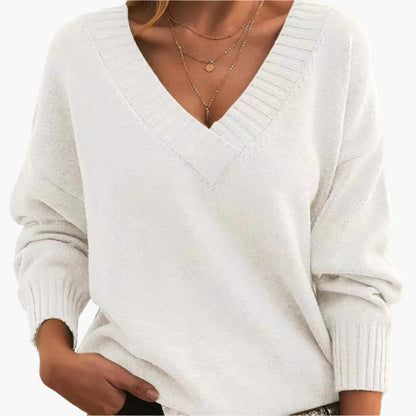 Women's Classic V-Neck Knit Sweater – Relaxed Fit, Long Sleeve, Everyday Style