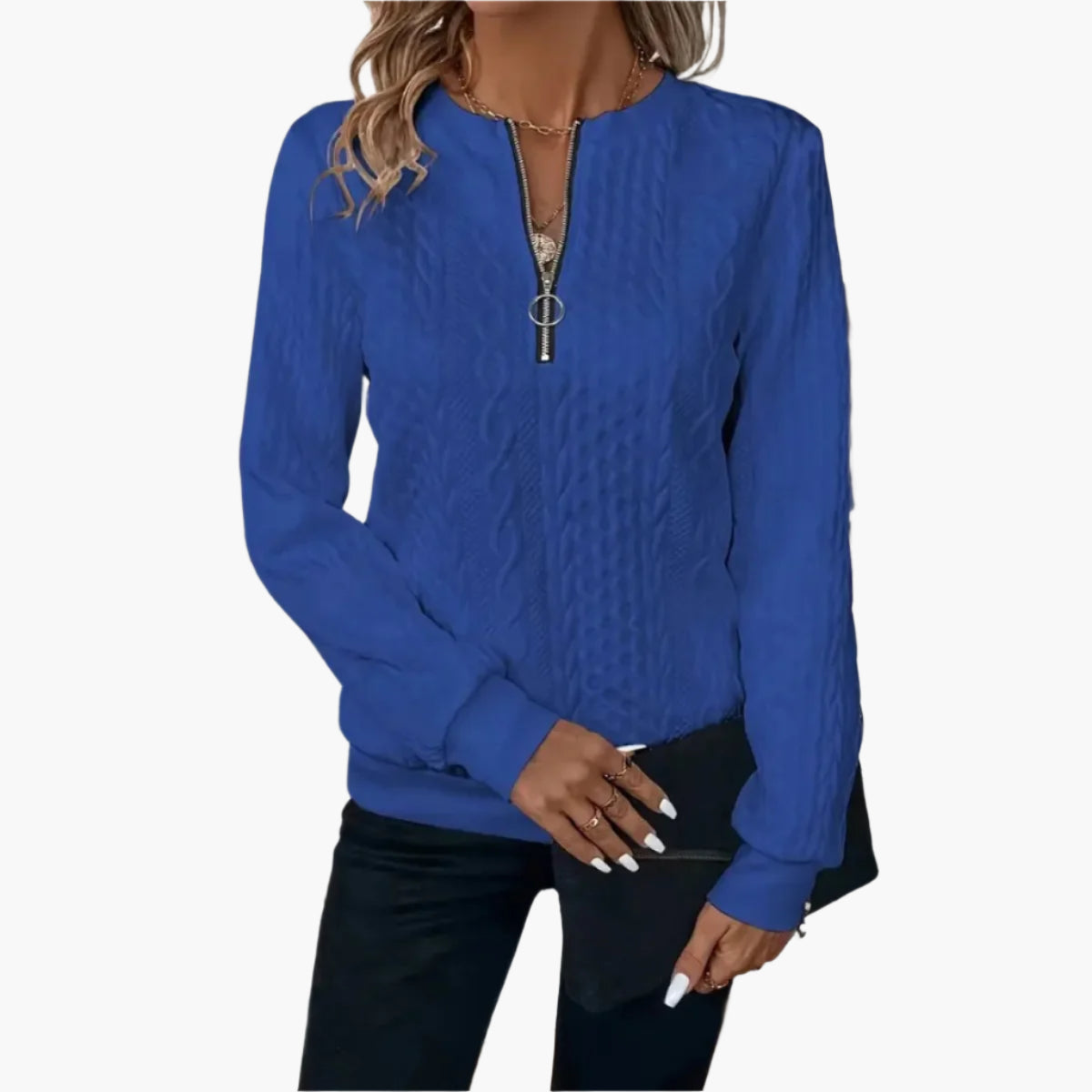 Women's Cable Knit Zip Up Sweater – Casual Modern Pullover for Everyday Style