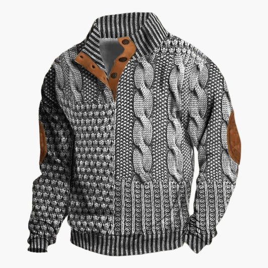 Men's Vintage Patchwork Knit Pattern Bomber Jacket – Casual Streetwear Style