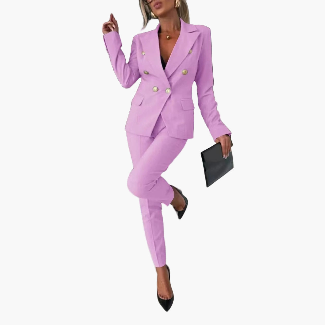 Women's Double-Breasted Business Suit Set – Modern Slim Fit Blazer & Pants for Office and Events