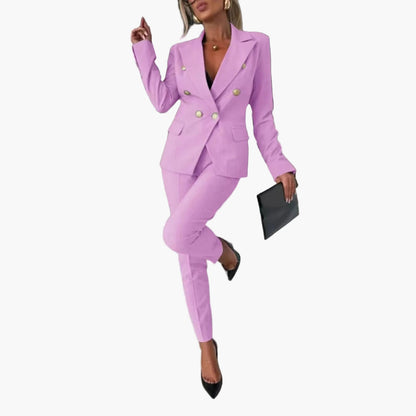 Women's Double-Breasted Business Suit Set – Modern Slim Fit Blazer & Pants for Office and Events