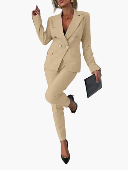 Women's Double-Breasted Business Suit Set – Modern Slim Fit Blazer & Pants for Office and Events