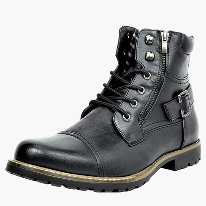 Men's Casual Motorcycle Ankle Boots – Urban Lace-Up Combat Style with Zipper and Buckle