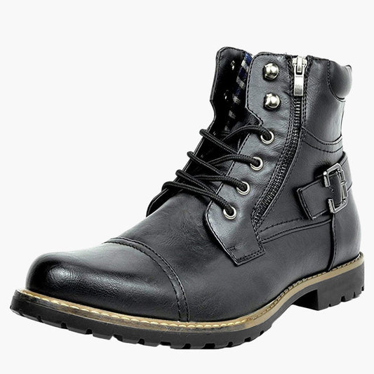 Men's Casual Motorcycle Ankle Boots – Urban Lace-Up Combat Style with Zipper and Buckle