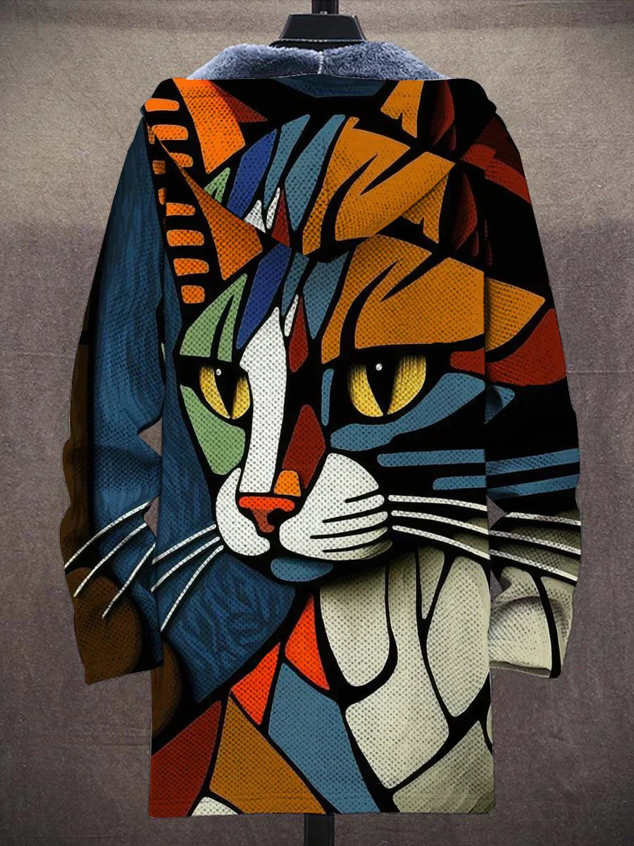 Women's Artistic Cat Face Streetwear Hoodie Jacket – Unique Graphic Fashion for Everyday Style