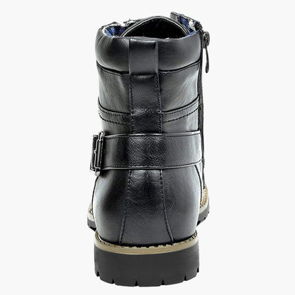 Men's Casual Motorcycle Ankle Boots – Urban Lace-Up Combat Style with Zipper and Buckle