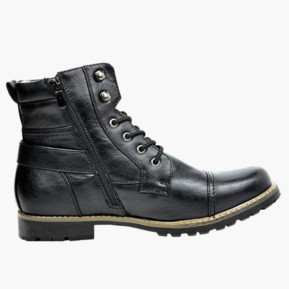 Men's Casual Motorcycle Ankle Boots – Urban Lace-Up Combat Style with Zipper and Buckle