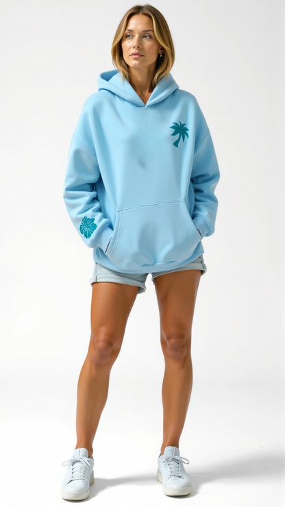 Women's Relaxed Fit Tropical Embroidered Hoodie – Casual Streetwear for Everyday and Travel