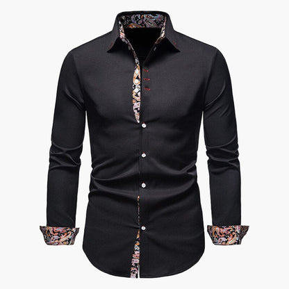 Men's Slim Fit Dress Shirt with Paisley Accent – Modern Elegant Long Sleeve Shirt for Business & Casual