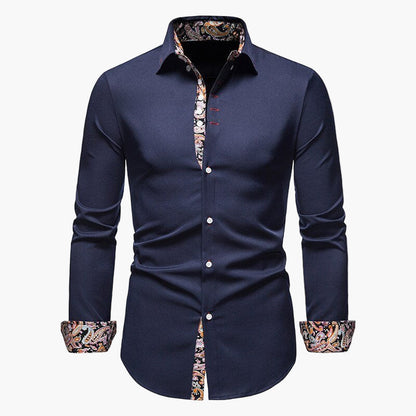 Men's Slim Fit Dress Shirt with Paisley Accent – Modern Elegant Long Sleeve Shirt for Business & Casual