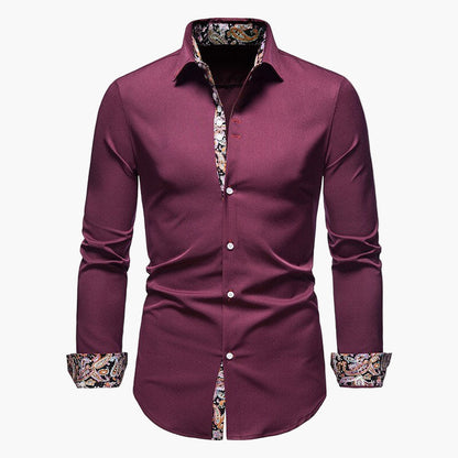 Men's Slim Fit Dress Shirt with Paisley Accent – Modern Elegant Long Sleeve Shirt for Business & Casual
