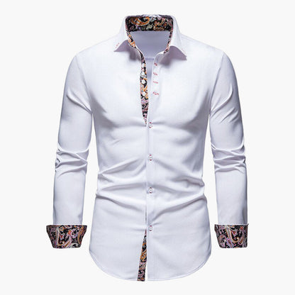 Men's Slim Fit Dress Shirt with Paisley Accent – Modern Elegant Long Sleeve Shirt for Business & Casual