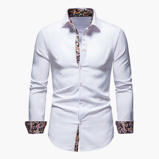 Men's Slim Fit Dress Shirt with Paisley Accent – Modern Elegant Long Sleeve Shirt for Business & Casual
