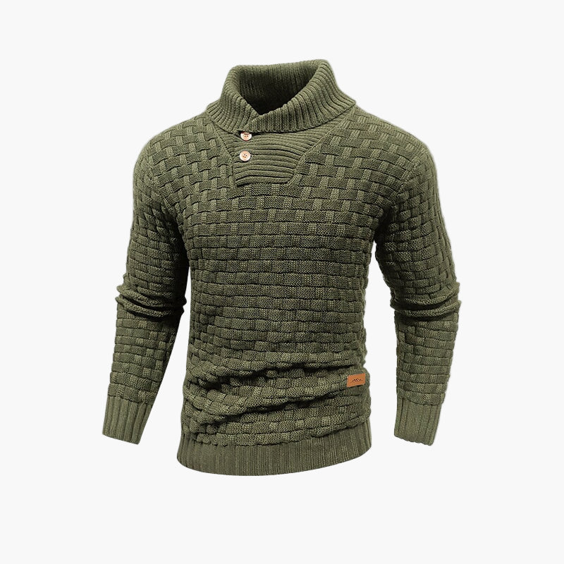 Men's Textured Knit Pullover Sweater with Stand Collar and Button Placket – Stylish Everyday and Office Wear