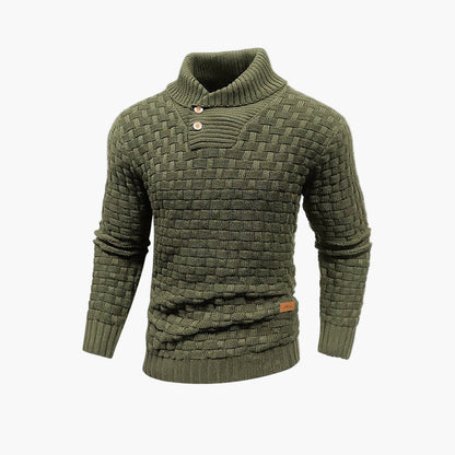 Men's Textured Knit Pullover Sweater with Stand Collar and Button Placket – Stylish Everyday and Office Wear