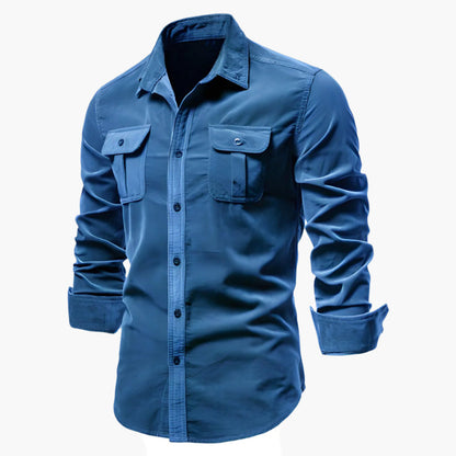 Men's Slim Fit Casual Long Sleeve Shirt with Button-Down Pockets - Modern Everyday Style