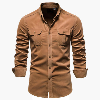 Men's Slim Fit Casual Long Sleeve Shirt with Button-Down Pockets - Modern Everyday Style