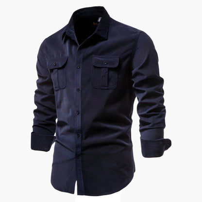 Men's Slim Fit Casual Long Sleeve Shirt with Button-Down Pockets - Modern Everyday Style