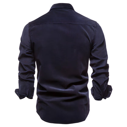 Men's Slim Fit Casual Long Sleeve Shirt with Button-Down Pockets - Modern Everyday Style
