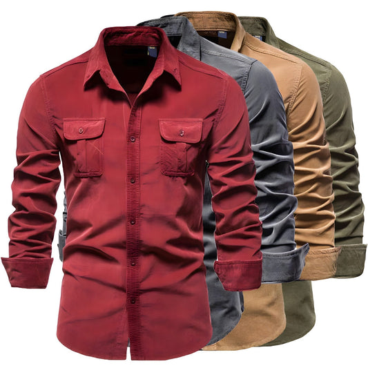 Men's Slim Fit Casual Long Sleeve Shirt with Button-Down Pockets - Modern Everyday Style