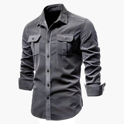 Men's Slim Fit Casual Long Sleeve Shirt with Button-Down Pockets - Modern Everyday Style
