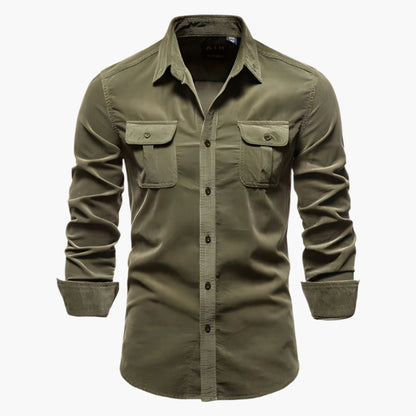 Men's Slim Fit Casual Long Sleeve Shirt with Button-Down Pockets - Modern Everyday Style