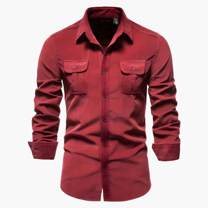 Men's Slim Fit Casual Long Sleeve Shirt with Button-Down Pockets - Modern Everyday Style