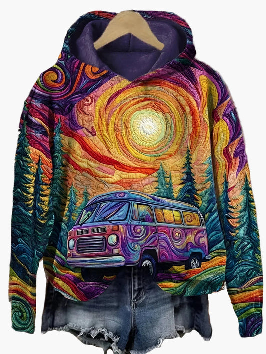 Women's Artistic Psychedelic Van Hoodie for Festivals and Casual Wear