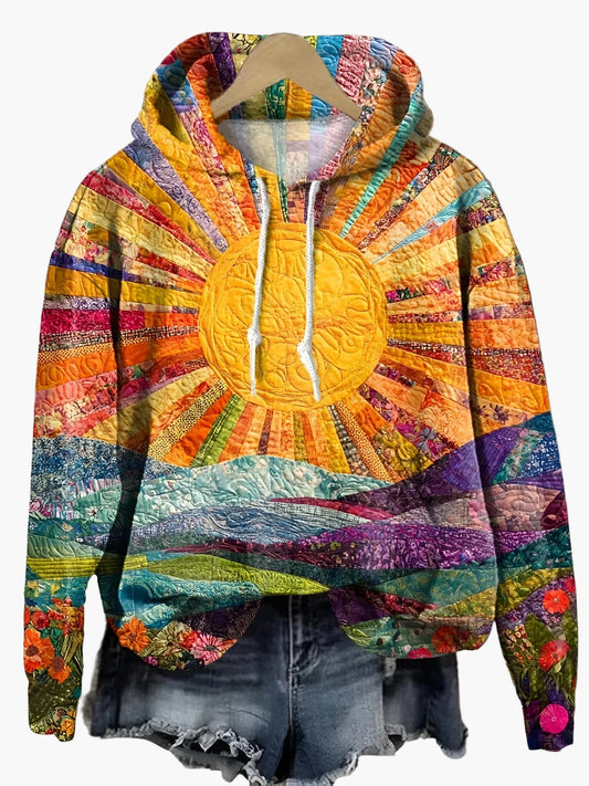 Women's Boho Artistic Sunrise Hoodie – Vibrant Festival & Casual Wear