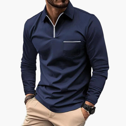 Men's Long Sleeve Polo Shirt with Chest Pocket and Zipper – Classic Modern Business Casual Top