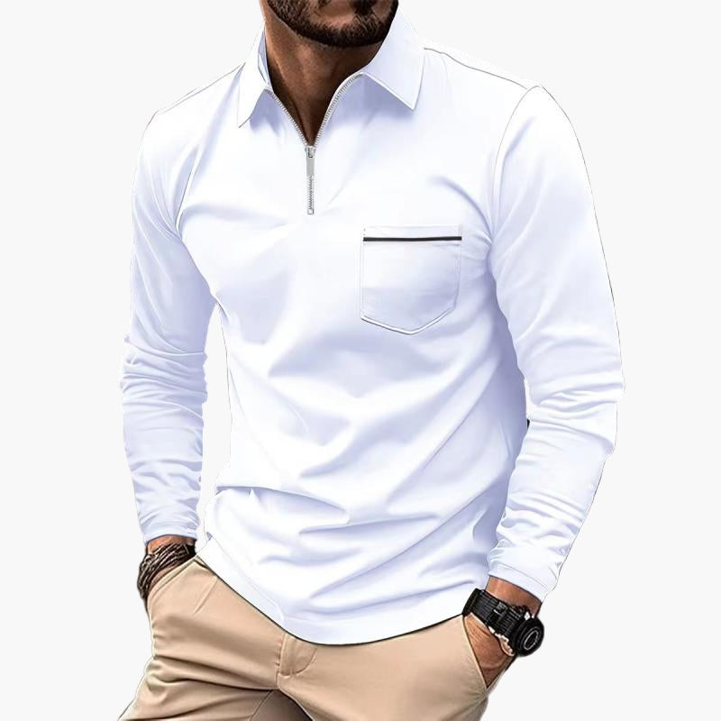 Men's Long Sleeve Polo Shirt with Chest Pocket and Zipper – Classic Modern Business Casual Top