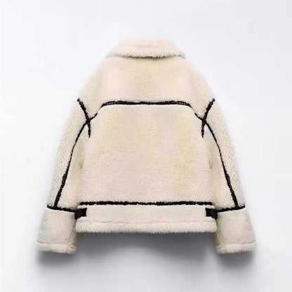 Women's Winter Biker Style Plush Jacket – Trendy Warm Casual Outerwear