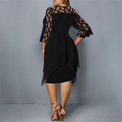 Women's Elegant Midi Dress with Lace Sleeves – Perfect for Formal Occasions and Parties
