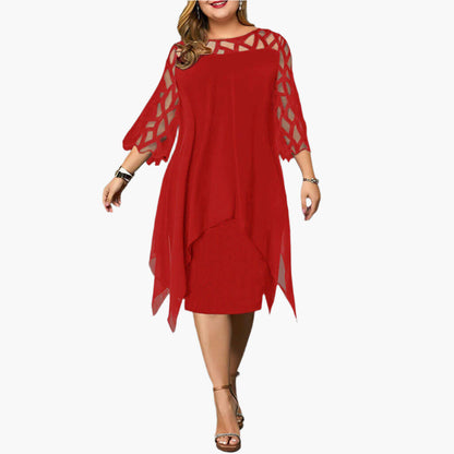 Women's Elegant Midi Dress with Lace Sleeves – Perfect for Formal Occasions and Parties