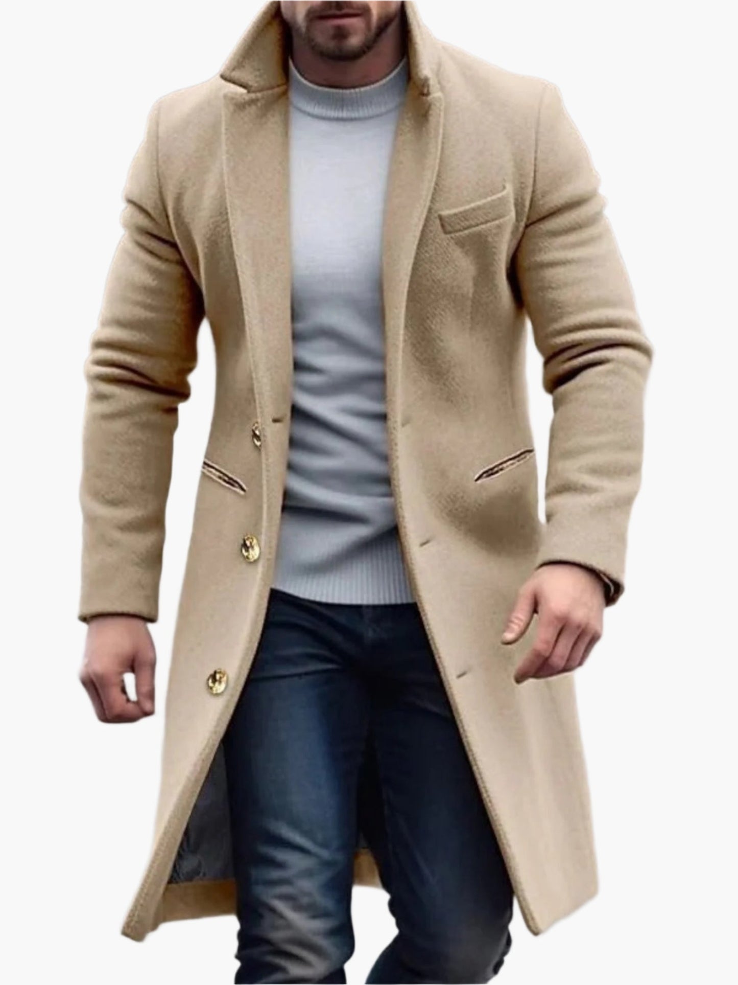 Men's Classic Long Overcoat – Elegant Winter Business & Casual Style