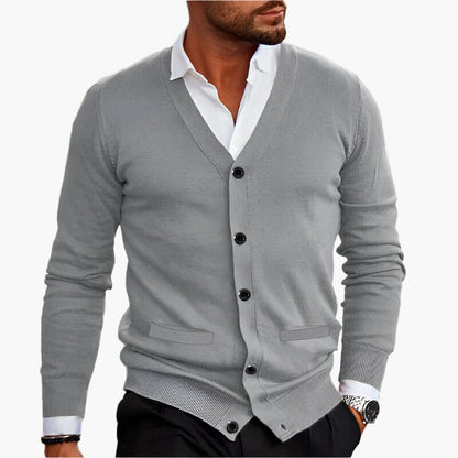 Men's Classic Button-Up Cardigan Sweater – Elegant V-Neck Style for Business and Casual Wear