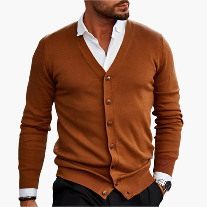 Men's Classic Button-Up Cardigan Sweater – Elegant V-Neck Style for Business and Casual Wear