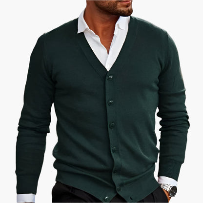 Men's Classic Button-Up Cardigan Sweater – Elegant V-Neck Style for Business and Casual Wear