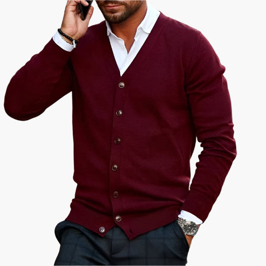 Men's Classic Button-Up Cardigan Sweater – Elegant V-Neck Style for Business and Casual Wear