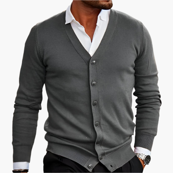 Men's Classic Button-Up Cardigan Sweater – Elegant V-Neck Style for Business and Casual Wear