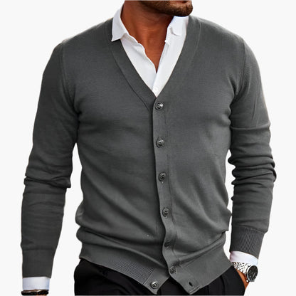 Men's Classic Button-Up Cardigan Sweater – Elegant V-Neck Style for Business and Casual Wear